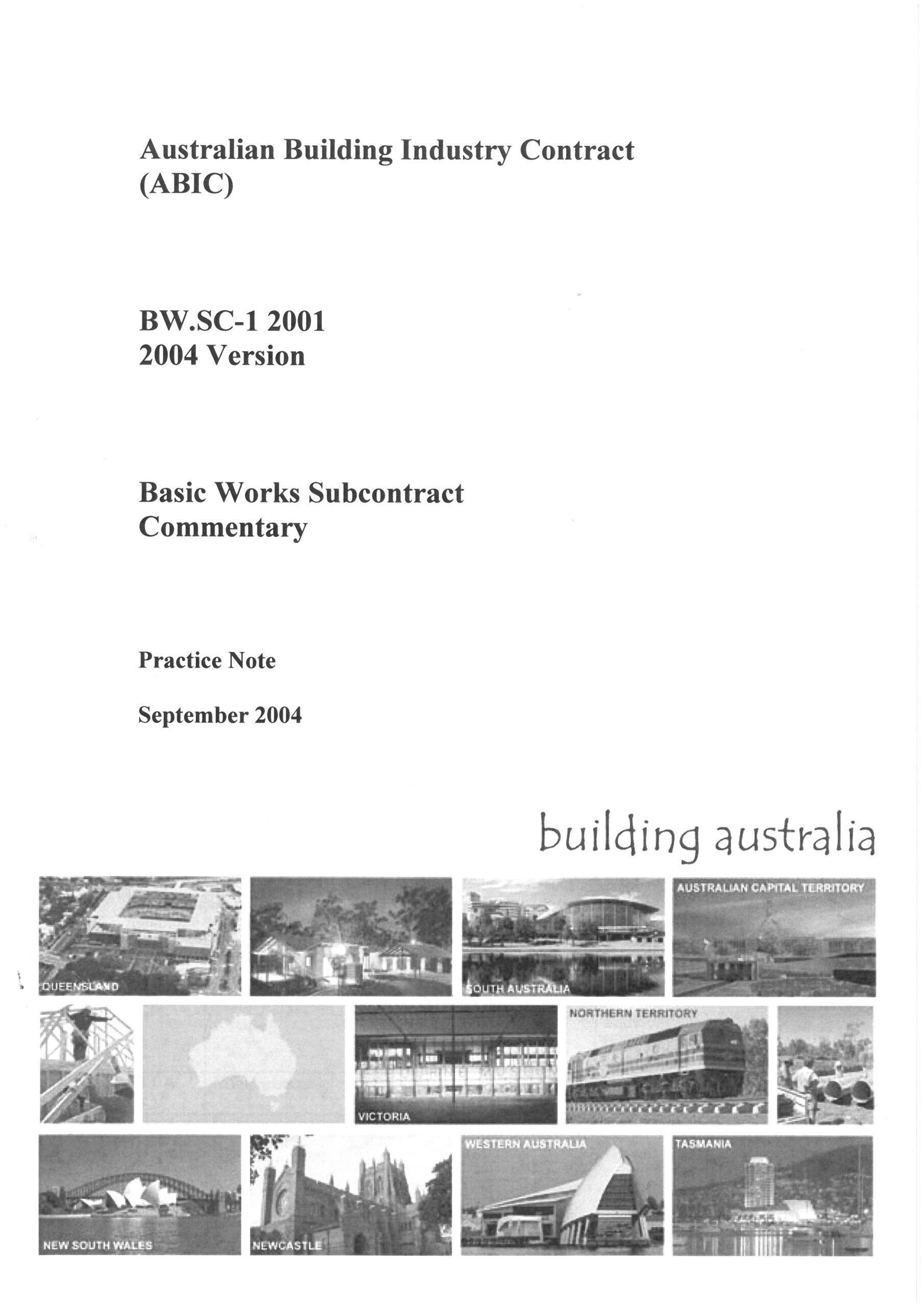 ABIC Basic Works Subcontract – User Guide 2001