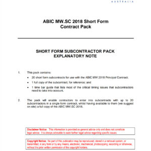 ABIC Major Works Short Form Subcontract Pack 2018