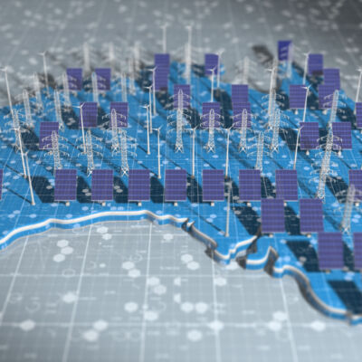 Australia climate change policy to cut greenhouse gas emission with renewable energy technology and clean green power generation - 3D Illustration rendering