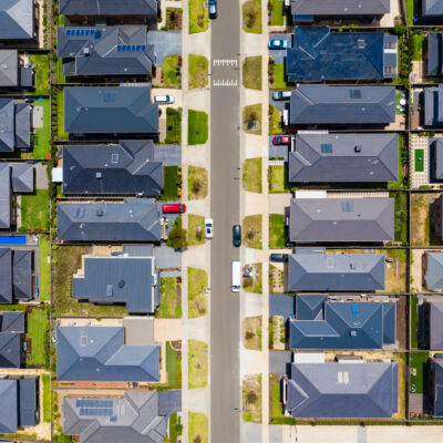 Aerial top down photo of contemporary houses in a suburb in Melbourne