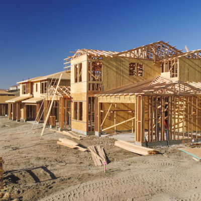 New Homes Framing Being Built Construction Site.