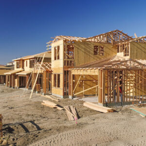 New Homes Framing Being Built Construction Site.